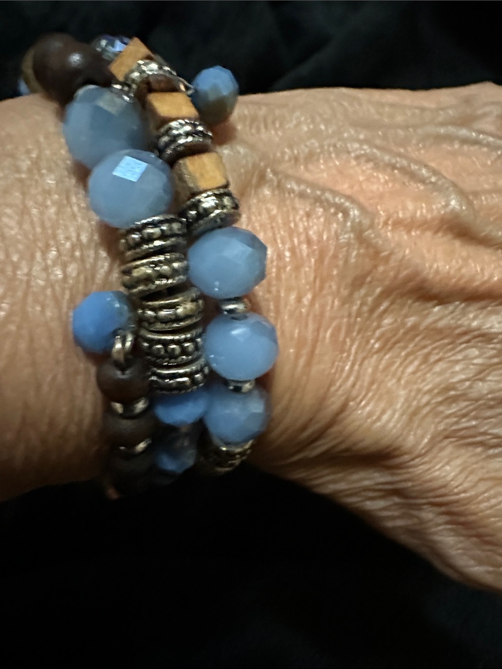 Faceted Light Blue Beaded Wrap Bracelet with Silver Tone Accents - Unbranded